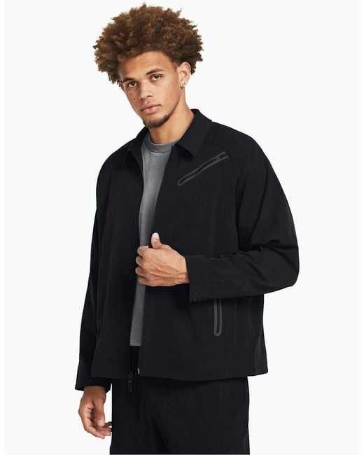 Under Armour Blue Solid Patterned Zipped Pocket Bomber Jacket for men