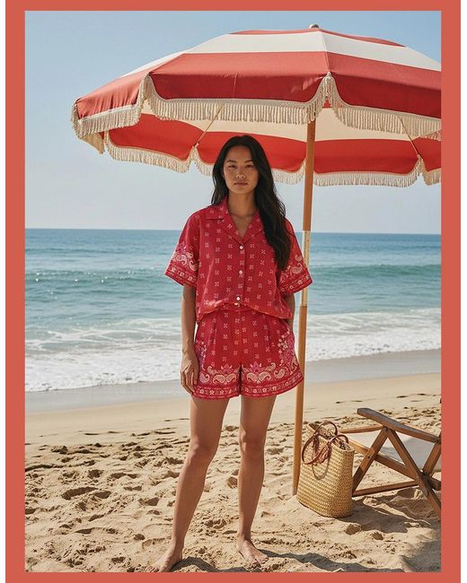 Nooki Design Red Idaho Printed Paisley Cotton Shorts- Mix