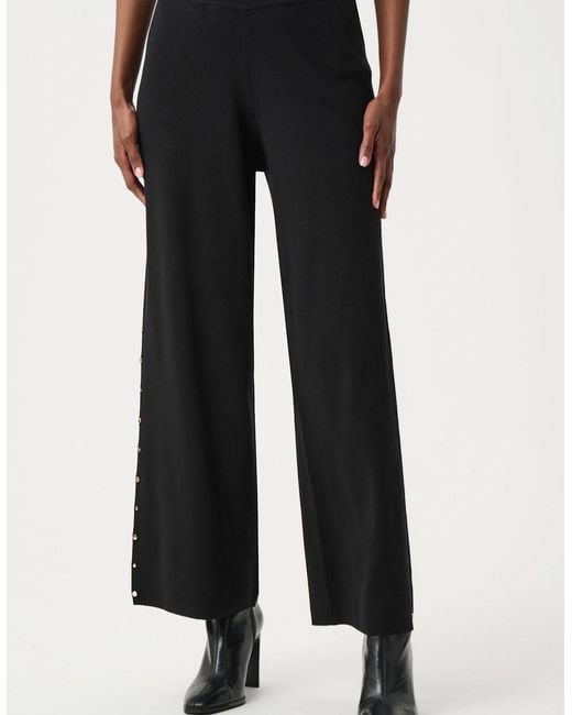 Joseph Ribkoff Black Wide Leg Pull On Sweater Pants With Metal Stud Detail