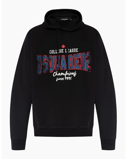 DSquared² Black College League Logo Cool Fit Hoodie for men