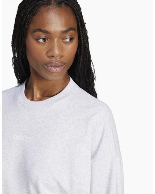 Adidas White Logo Print Wordmark Crew Neck Long Sleeve Sweatshirt