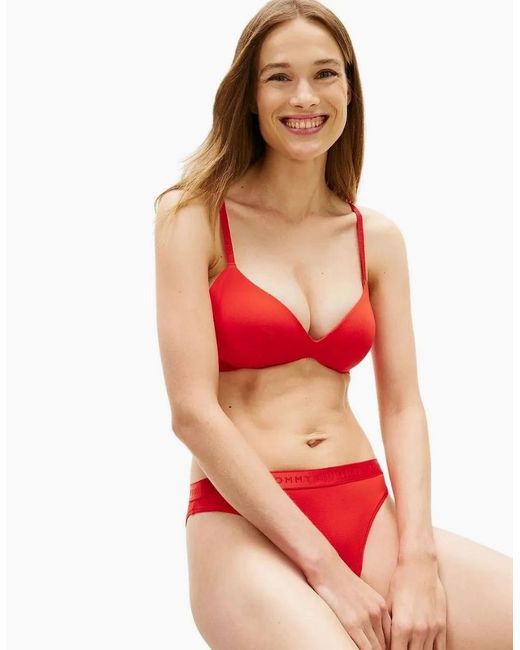 Tommy Hilfiger Red Repeat Logo Wireless Push-Up Bra, Fireworks