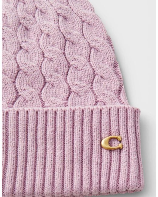 COACH Pink Cable Beanie & Gloves Gift Set Faded
