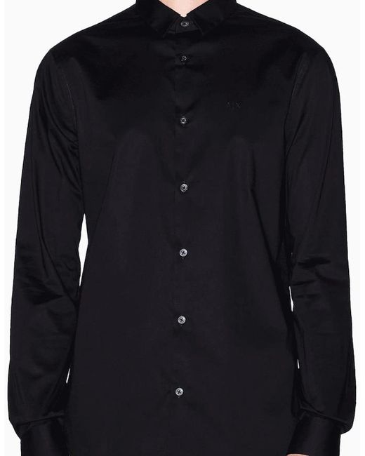 ARMANI EXCHANGE Blue Embroidered Logo Button Up Shirt for men