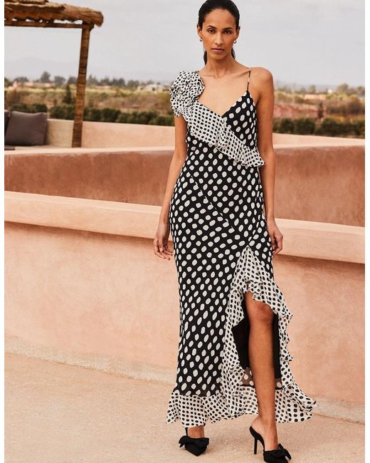 Ro&zo Black Celeste Corsage-Detail Polka-Dot Dress