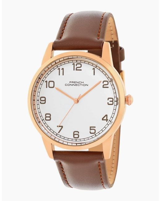 French Connection Gray Connection Rose Case Round Shape Strap Quartz Watch for men