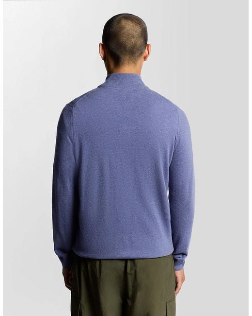 Lyle & Scott Blue Lambswool Blend Zip Cardigan for men