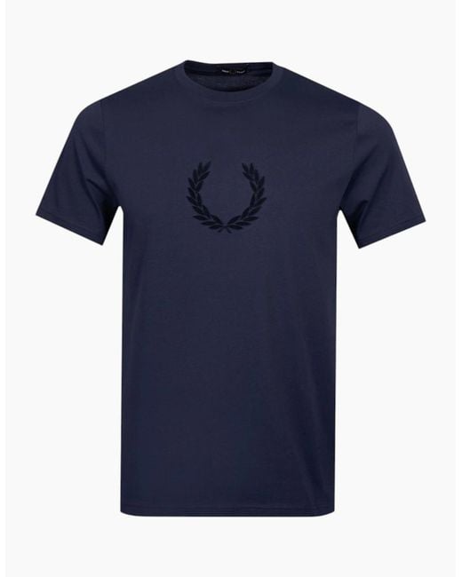 Fred Perry Blue T Shirt Textured Laurel Wreath Logo Crew Neck Short Sleeve Summer Tee for men
