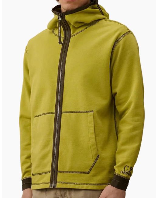 C P Company Green Diagonal Fleece Zip Hoodie for men