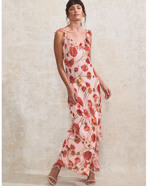 Ro&zo Pink Petite Rosie Poppy-Print Ruffle-Detail Dress