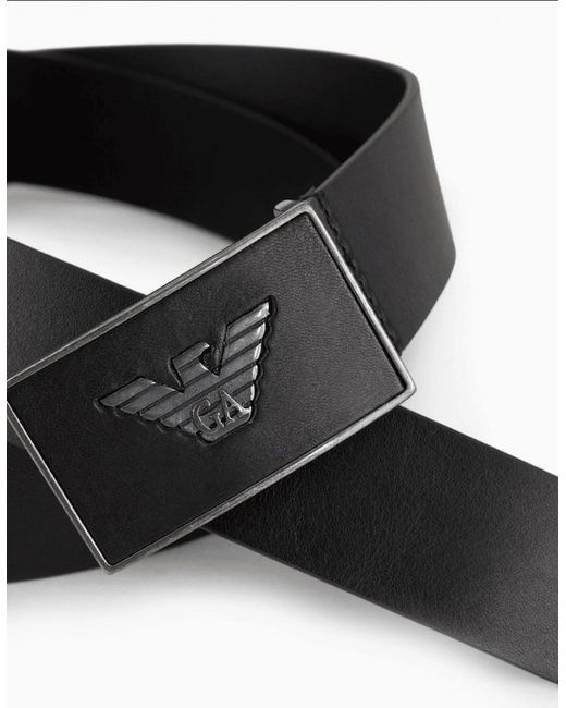 Emporio Armani Black Eagle Buckle Leather Belt for men