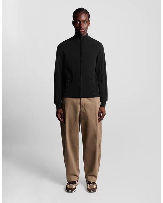 Lyle & Scott Black Solid Patterned Mock Neck Ribbed Cuff Zipped Pocket Track Jacket for men