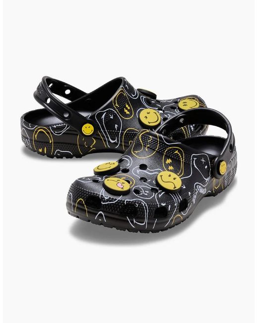 CROCSTM Black Smiley Classic Adults Clogs Multi