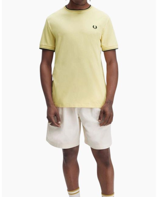 Fred Perry Natural Twin Tipped T Shirt Crew Neck Short Sleeve Summer Tee for men
