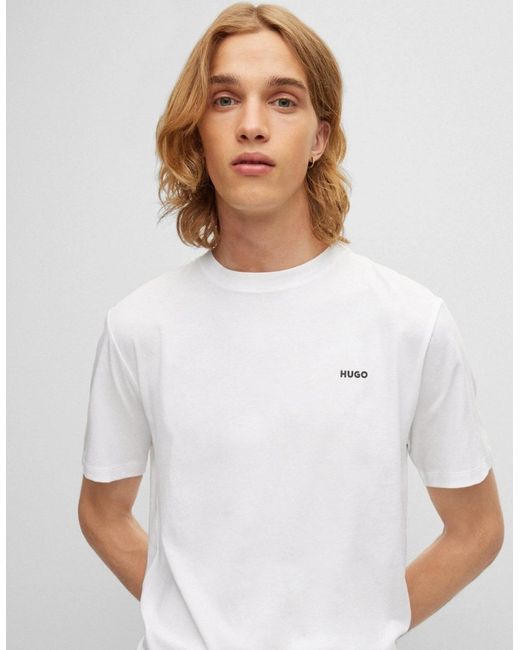 Boss White Hugo Dero222 Cotton-Jersey T-Shirt With Logo Print Nos for men