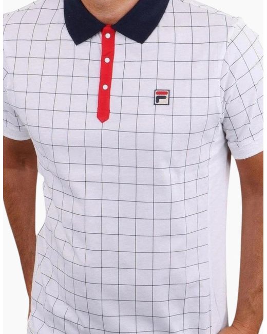 Fila White Polo Shirt Vintage Check Short Sleeve Summer Polo Cotton for men