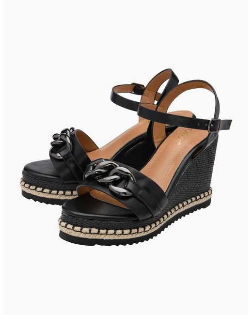 Lotus Black Bermuda Wedge Sandals