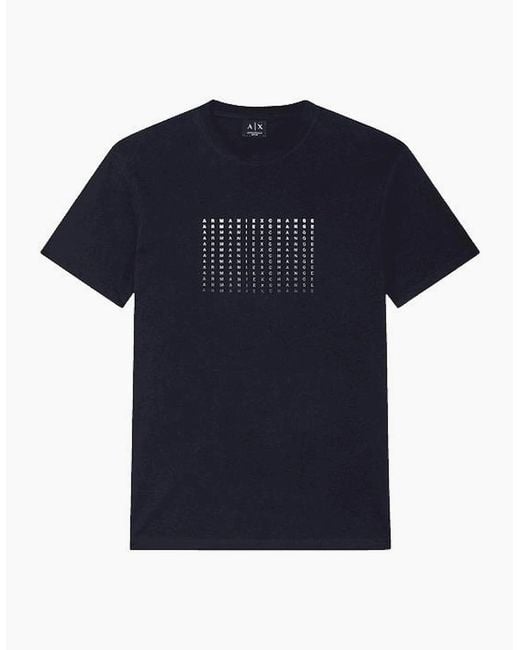 ARMANI EXCHANGE Blue Slim Fit Repeat Logo T-Shirt for men