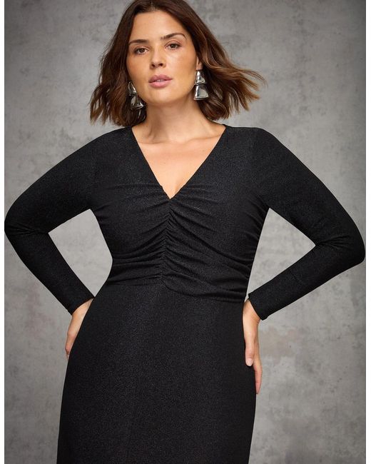 Live Unlimited London Black Petite Sparkle Ruched Jersey Maxi Dress