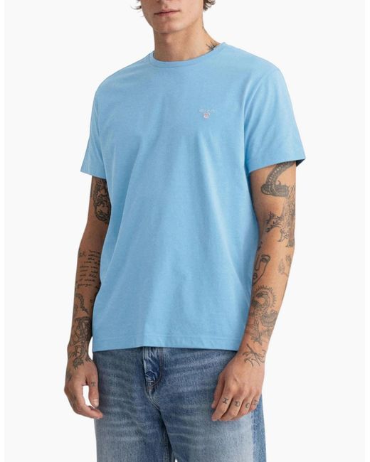 Gant Blue Regular Fit Short Sleeve Shield Logo T-Shirt
