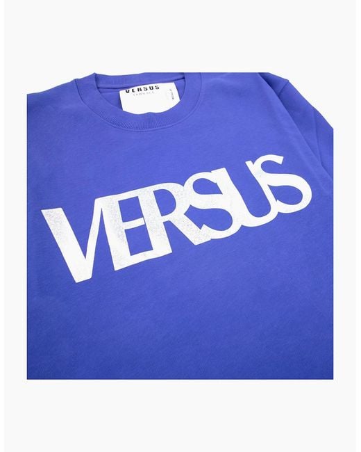 Versus  Blue Versace Versus Logo Printed Crew Neck Sweatshirt Royal for men