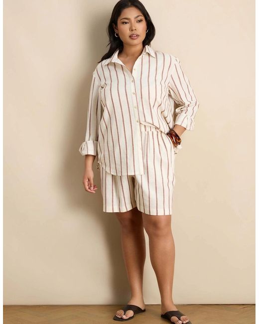 Live Unlimited London Natural Oatmeal Stripe Linen Blend Shorts