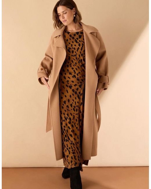 Live Unlimited London Brown Animal Print Ruched Jersey Dress