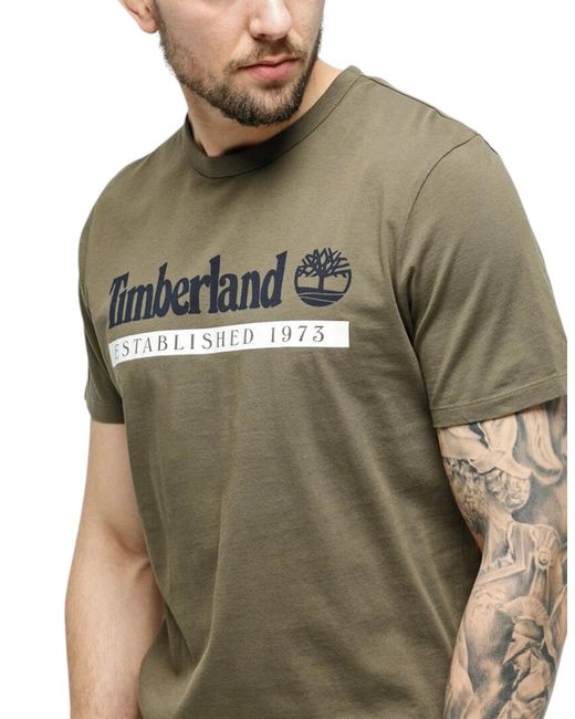 Timberland Green T Shirts Logo Print Crew Neck Regular Fit Casual Cotton T Shirts for men