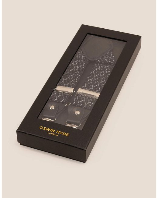 Oswin Hyde Black Geometric Clip On Braces for men