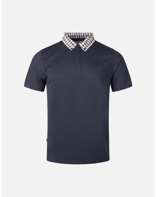 Aquascutum Blue Supima Cotton Check Collar Polo Shirt for men
