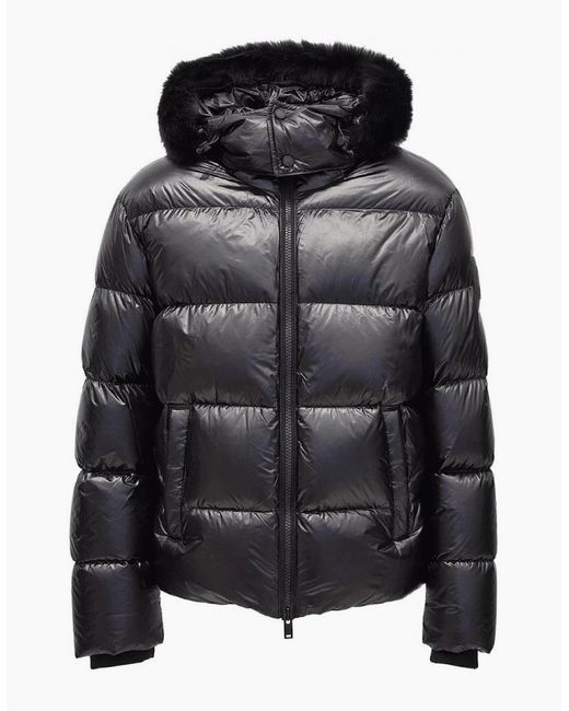 Moose Knuckles Black Kings Shiny Fur Hooded Puffer Jacket for men