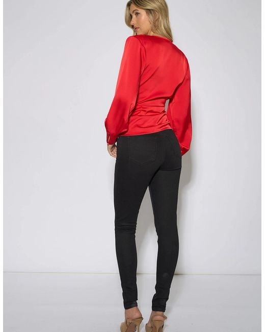 Gini London Red Stretch Slim Fit Casual Jeggings