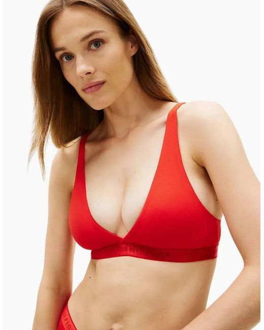 Tommy Hilfiger Red Repeat Logo Removable Padding Plunge Triangle Bra, Fireworks