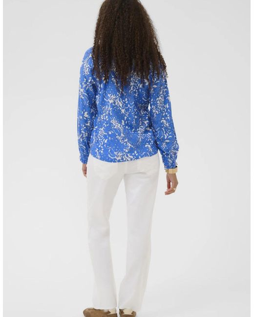 Cream Blue Tiah Boho Blouse