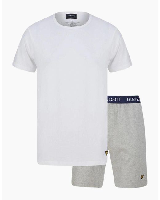 Lyle & Scott White Charlie T-Shirt & Shorts Lounge Set, Marl for men