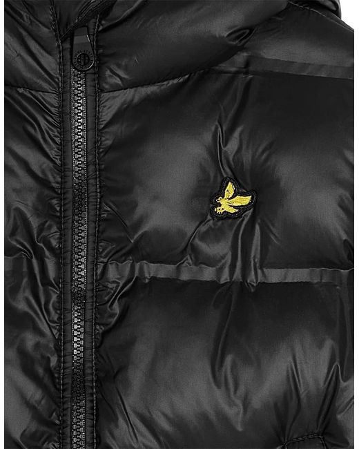 Lyle & Scott Black Solid Patterned Hooded Puffer Coat