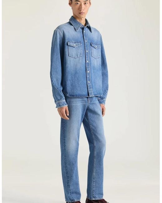 Givenchy Blue Leather Patch Denim Shirt for men