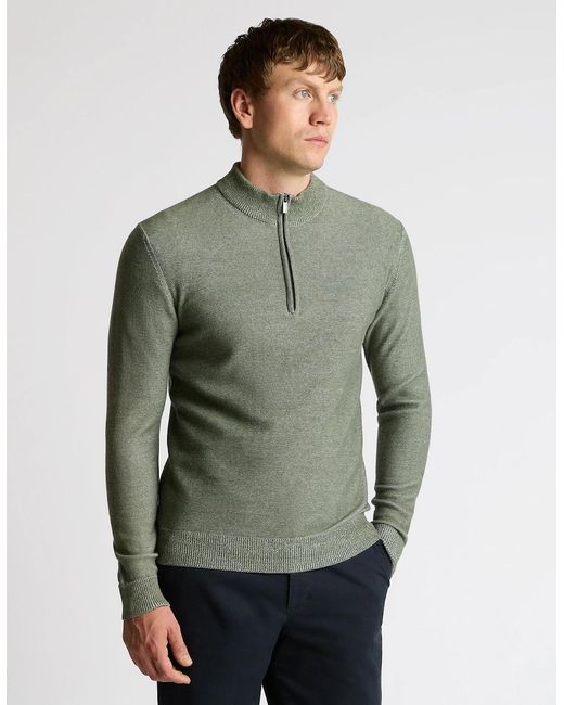 Remus Uomo Green Two Tone Half Zip Knit Sweater for men