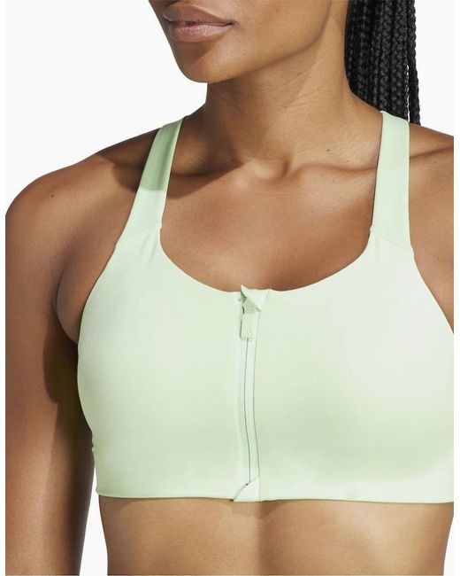 Adidas Green High Impact Scoop Neck Sports Bra With Zipper