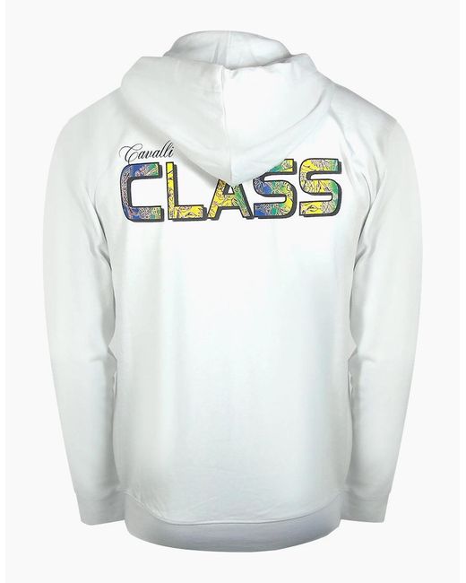 Roberto Cavalli Blue Cavalli Class Bold Floral Logo Off Zip-Up Hoodie for men
