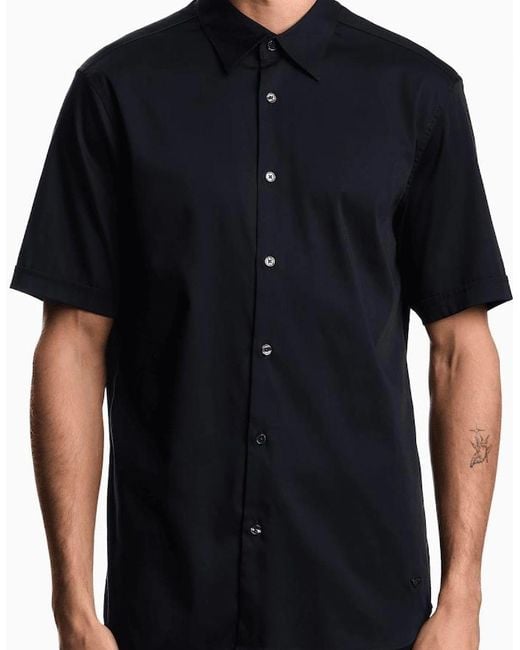 Emporio Armani Blue Pima Cotton Short Sleeve Shirt for men