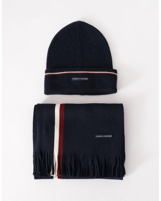 Tommy Hilfiger Black Th Wool Beanie & Scarf Gift Set for men