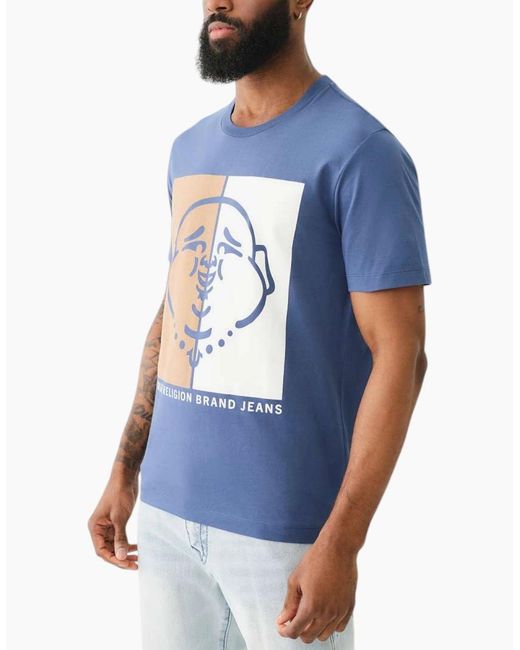True Religion Blue 108323 Graphic T Shirts Logo Crew Neck Half Sleeve Cotton Tee for men