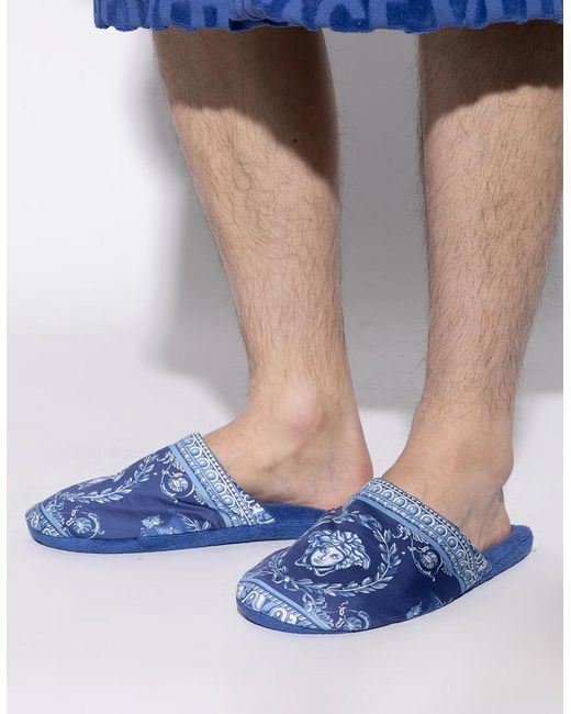 Versace Blue Cotton Terry Baroque Slippers