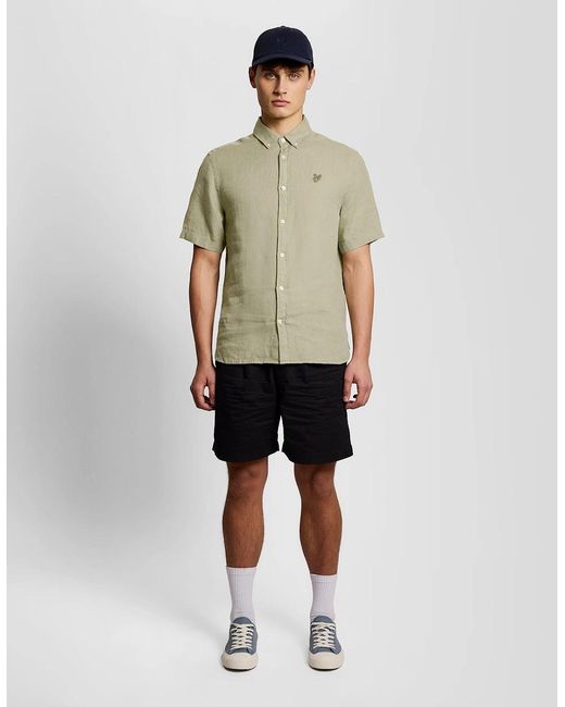 Lyle & Scott Green Short Sleeve Linen Shirt for men