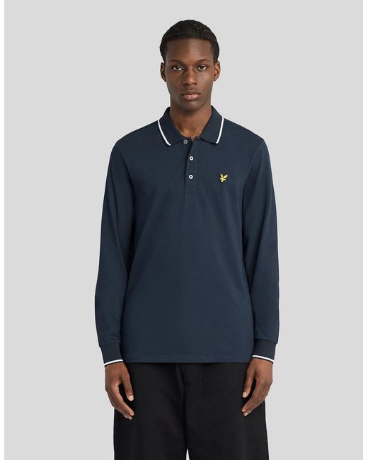 Lyle & Scott Blue Tipped Long Sleeve Polo Shirt for men