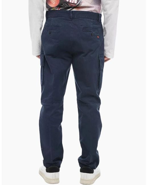 DIESEL Blue P-Cor-Embnew Cargo Pants Slim Fit Tapered Leg Cotton Bottom Trouser for men