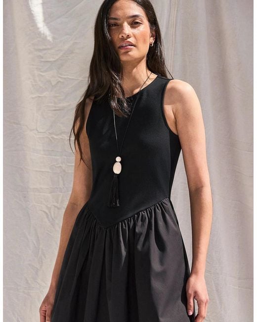 Ro&zo Black Petite Jersey Bodice Midi Waisted Dress