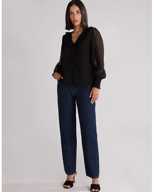 Ro&zo Black Dobby Trim Insert Blouse