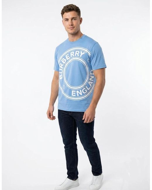 Burberry Blue Graphic Print T Shirt Pale for men